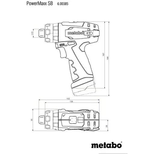 Дриль-шуруповерт Metabo PowerMaxx SB (600385500) [119778] - фото 3