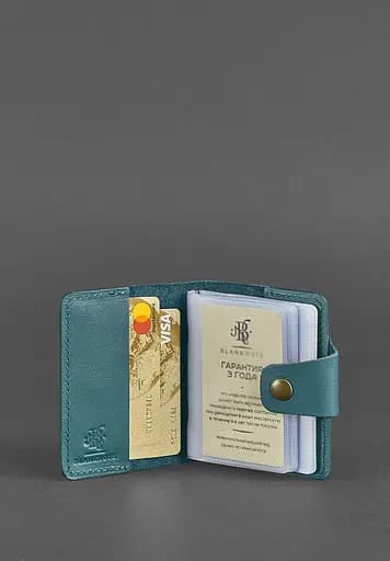 Женский кожаный кард-кейс 7.1 (Книжечка) зеленый - фото 3