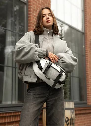 Большая женская поясная сумка бананка Sambag DynamicDart белая 38×21×7 см (80411008) - фото 5