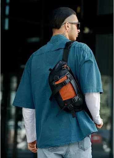 Мужская сумка бананка Sambag Dynamicdart черно-оранжевая 38 × 21 × 7 см (80411129m) - фото 8