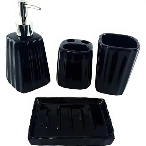 Набор аксессуаров для ванной комнаты No brand керамический черный 4 предмета 29x20.5x10 см - фото 1