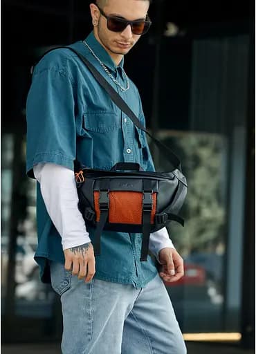 Мужская сумка бананка Sambag Dynamicdart черно-оранжевая 38 × 21 × 7 см (80411129m) - фото 4