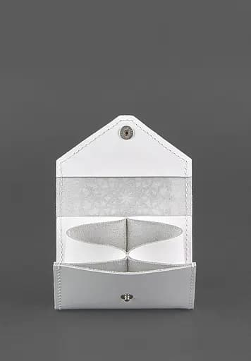 Женский кожаный кард-кейс 3.0 (гармошка) Белый с мандалой - фото 4