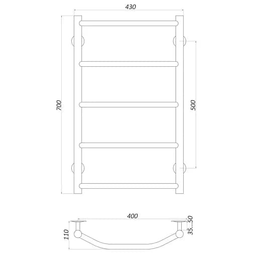 Рушникосушарка UNIO LT W 700-400-5 Драбинка Трапеція (20644) - фото 4