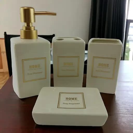 Набор аксессуаров для ванной комнаты No brand керамический белый 4 предмета - фото 7