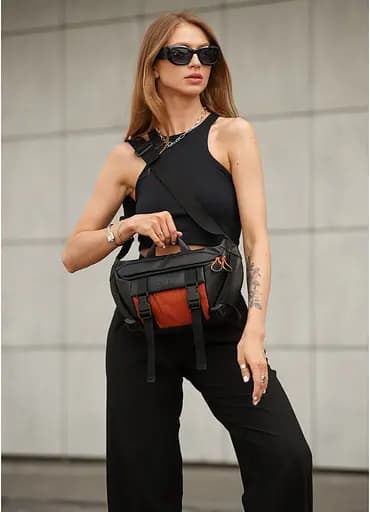 Женская сумка бананка Sambag Dynamicdart черно-оранжевая 38 × 21 × 7 см (80411129) - фото 11