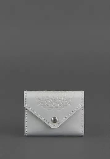 Женский кожаный кард-кейс 3.0 (гармошка) серый с мандалой - фото 2