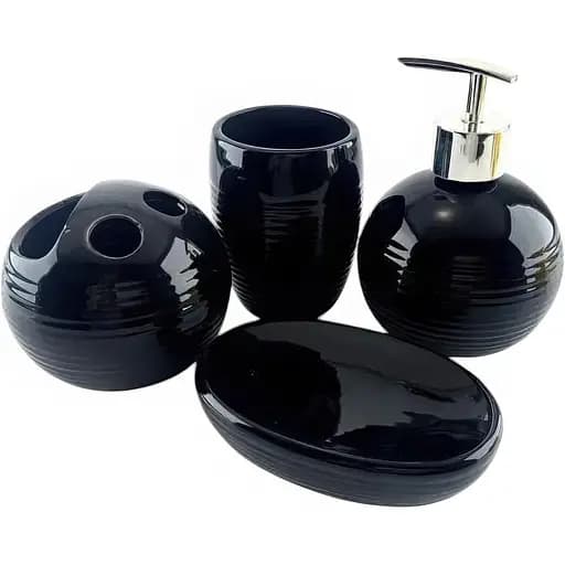 Набор аксессуаров для ванной комнаты No brand керамический черный 4 предмета 17x14x10 см - фото 1