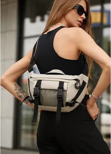 Женская сумка бананка Sambag Dynamicdart серая 38 × 21 × 7 см (80411030) - фото 4