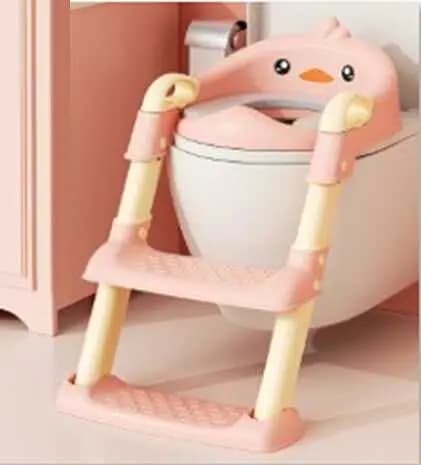 Сидіння для унітазу дитяче Bimbo, рожеве, зі сходами та ручками - фото 1