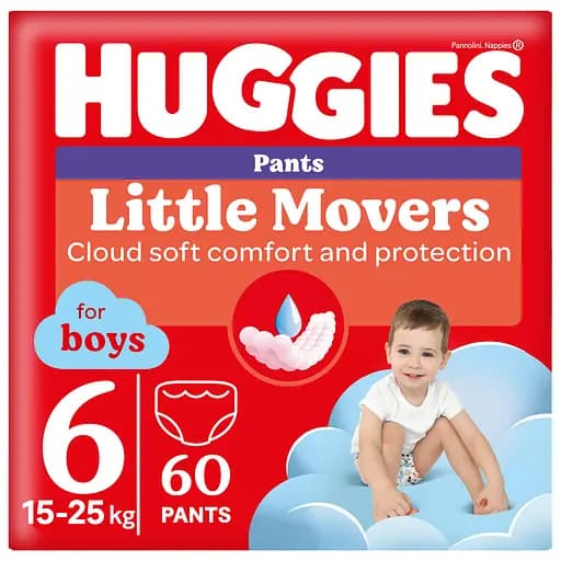 Набір підгузки-трусики для хлопчиків Huggies Little Movers Pants 6 (15-25 кг) 60 шт. - фото 1