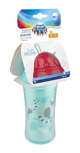 Пляшка для води та напоїв Canpol babies Лемур з силіконовою трубочкою і подвійними стінками 260 мл синій - фото 2