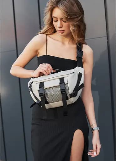 Женская сумка бананка Sambag Dynamicdart серая 38 × 21 × 7 см (80411030) - фото 14