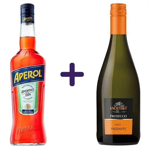 Набор Аперитив Aperol Aperetivo 11% 0.7 л + Вино полуигристое Moinet Prosecco Frizzante DOC белое полусухое 0.75 л - фото 1