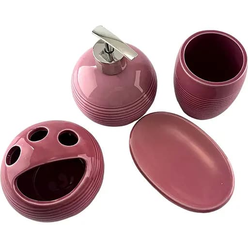 Набор аксессуаров для ванной комнаты No brand керамический розовый 4 предмета 17x14x10 см - фото 2