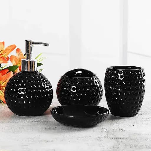 Набор аксессуаров для ванной комнаты No brand Гольф керамический черный 4 предмета 23x21x11 см - фото 9