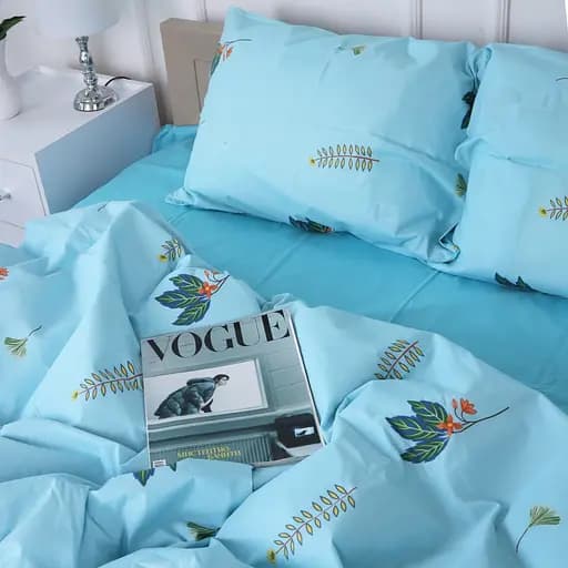 Простирадло MirSon Бязь 17-4736 Green leaves 220x240 см блакитне (2200008926144) - фото 3