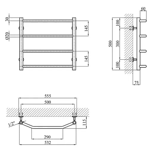 Сушарка для рушників водяна Kroner KRP Diva WT500x500-4 (CV036302) - фото 5