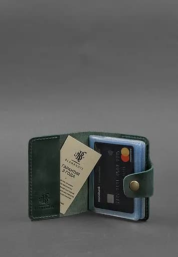 Кожаный кард-кейс 7.1 (Книжечка) зеленый Crazy Horse - фото 3