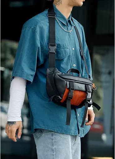 Мужская сумка бананка Sambag Dynamicdart черно-оранжевая 38 × 21 × 7 см (80411129m) - фото 3