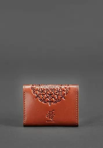 Кожаный кард-кейс 3.0 светло-коричневый с мандалой - фото 6