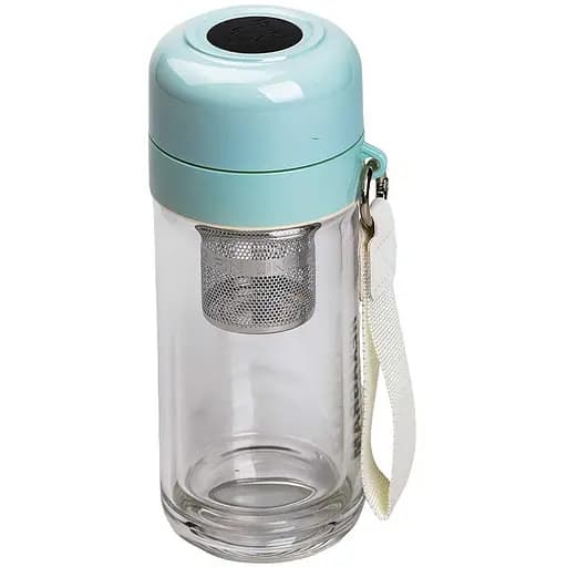 Термос стеклянный Hexagram 240 мл с двойными стенками и заварником, бирюзовый Yiwu HP-14-40GR - фото 2