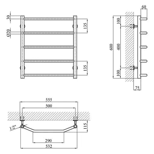 Сушарка для рушників водяна Kroner KRP Diva WT600x500-5 (CV036303) - фото 5