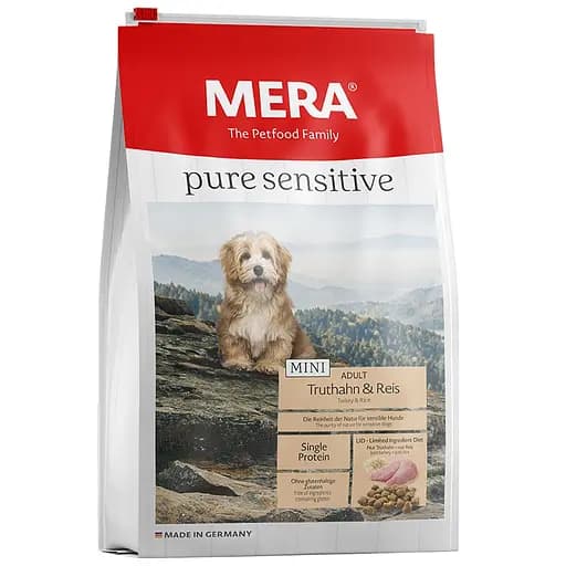 Сухий корм для дорослих собак маленьких порід Mera Pure Sensitive Mini, з індичкою та рисом, 1 кг (057681-7626) - фото 1