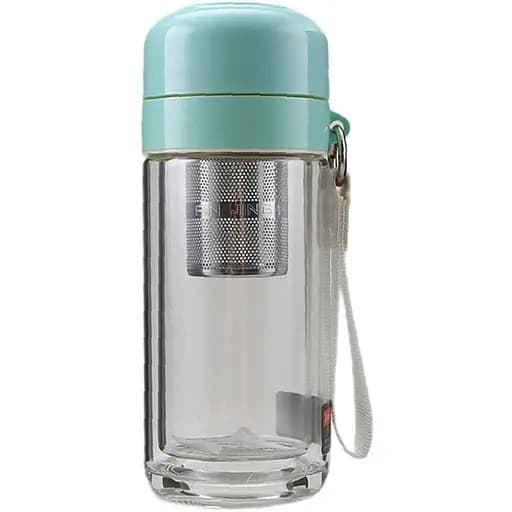 Термос стеклянный Hexagram 240 мл с двойными стенками и заварником, бирюзовый Yiwu HP-14-40GR - фото 1