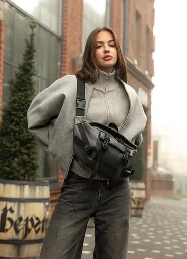 Большая женская поясная сумка бананка Sambag DynamicDart графитовая 38×21×7 см (80411009) - фото 6