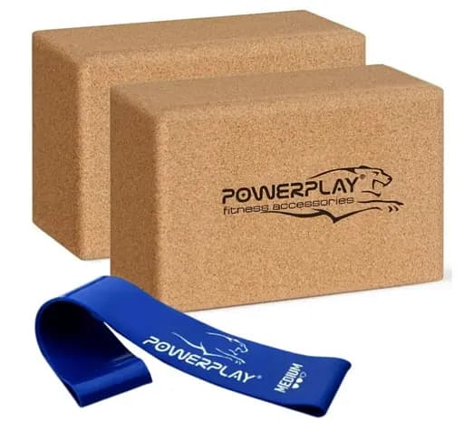 Блоки для йоги PowerPlay PP_4006 из пробкового дерева 2 шт Cork Yoga Block + резинка 7.5 кг (PP_4006_Cork_2in) - фото 1