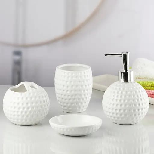 Набор аксессуаров для ванной No brand Гольф керамический белый 4 предмета 23x21x11 см - фото 10