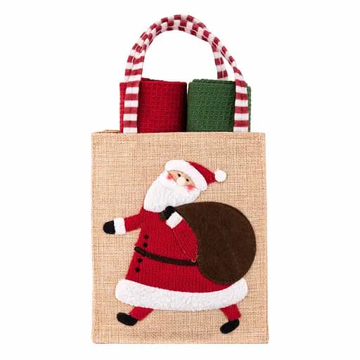 Подарочный набор полотенец в мешочке Ardesto Christmas Santa 38х63см, 2шт, 100% хлопок, красный, зеленый (ART3863HSB) - фото 1