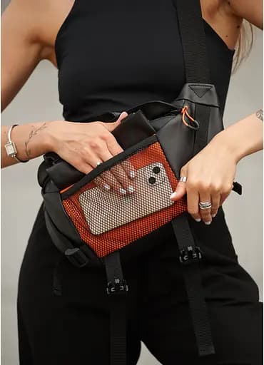 Женская сумка бананка Sambag Dynamicdart черно-оранжевая 38 × 21 × 7 см (80411129) - фото 14