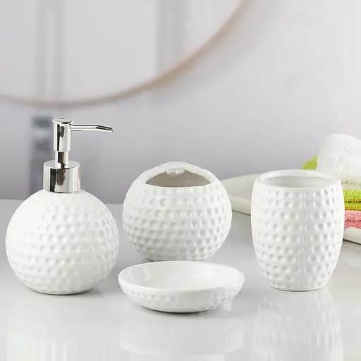 Набор аксессуаров для ванной No brand Гольф керамический белый 4 предмета 23x21x11 см - фото 9