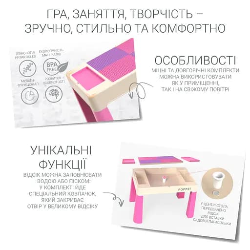 Комплект Poppet Столик Color Pink 5 в 1 + Стул + Подушка на стул + Набор фломастеров (PP-002P-G) - фото 4