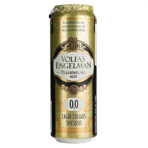 Пиво безалкогольное Volfas Engelman Lager светлое, ж/б, 0.568 л - фото 1