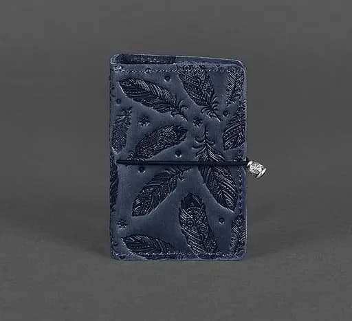 Кожаный кард-кейс 7.0 синий с перьями - фото 1