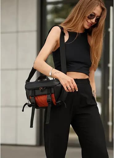 Женская сумка бананка Sambag Dynamicdart черно-оранжевая 38 × 21 × 7 см (80411129) - фото 6