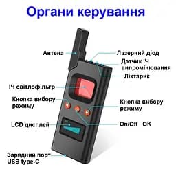 Детектор жучків, прихованих камер, GPS трекерів, антижучок з LCD екраном Nectronix DS618 (101025) - мініатюра 3