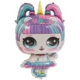 Фольгированный шарик JS Balloon фигура "Кукла Лол Единорог" 10 шт наполнение воздухом или гелием для тематических вечеринок