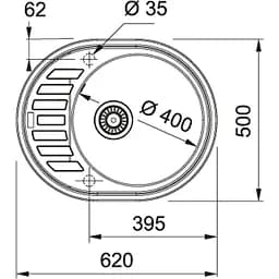 Кухонна мийка Franke Ronda, фраграніт, овал, з крилом, 620х500х200мм, чаша - 1, накладна, ROG 611-62, онікс - мініатюра 3