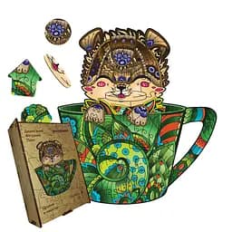 Пазл деревянный Щенок в чашке, А3, Картонная коробка 200 элементов.