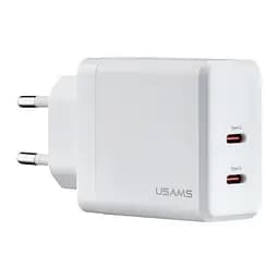 Адаптер блок питания Зарядное устройство для Usams CC172 T54 40 W Dual Type-C Ports GaN Fast Charger белый