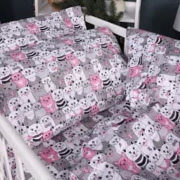 Простирадло MirSon Kids Time 17-0670 GrayPink Kitties 60х120 см на резинці бязь висота 10 см (2200010182101) - мініатюра 4