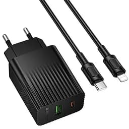 МЗП Borofone BAS76A Source PD30W+QC3.0 (1USB-A/1C) + кабель Type-C to Lightning Black - мініатюра 3