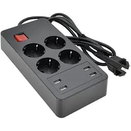 Мережевий фільтр-подовжувач Voltronic PEU4U4S 3000W 4 розетки + 4 USB 5V-2.4A кнопка з індикатором 16A 4000W Black