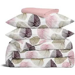 Комплект постільної білизни Cosas Pastel leaves CS1 Євро бежевий (LeafBeigeRoseBlack_40Rose_200)