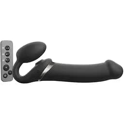 Безремневой вибрострапон Strap-On-Me Multi Orgasm Black XL регулируемый с вакуумной стимуляцией.