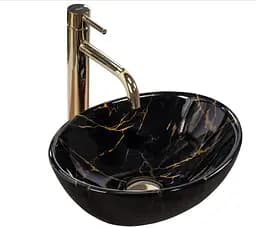 Умивальник Rea Sofia 27x35 mini black marble shine (REA-U6963), Глянцева